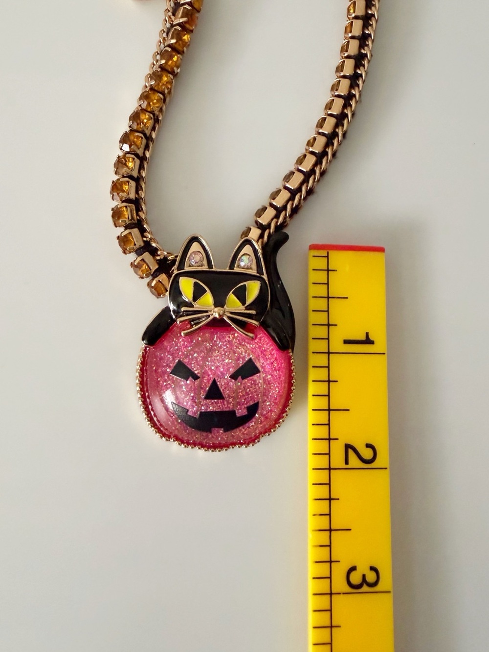 Betsey Johnson Cat Pink Pumpkin Gold Tone Halloween Statement Necklace - Picture 12 of 13
